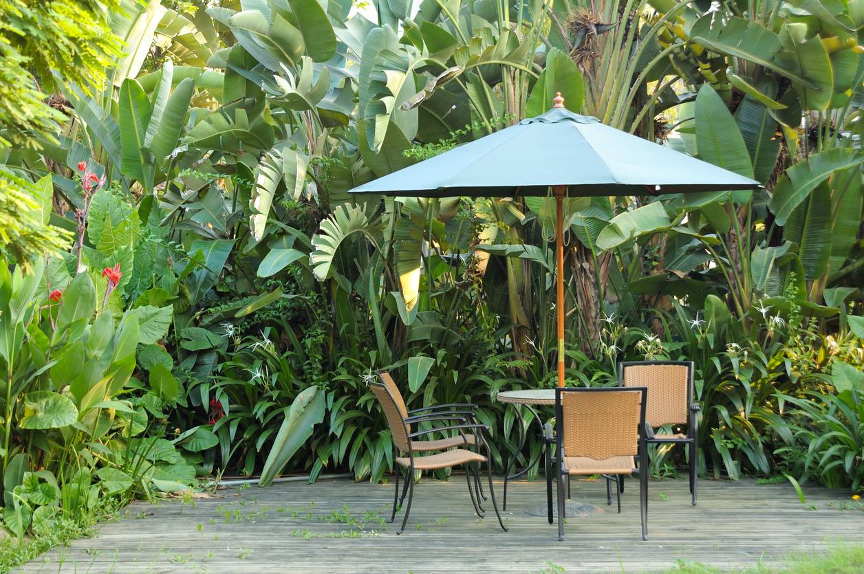 parasol centré, parasol de jardin, aménagement extérieur